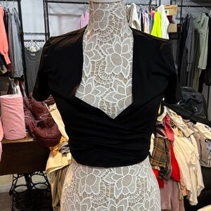 Victoria's Secret Black Wrap Crop Top with Short Sleeves
